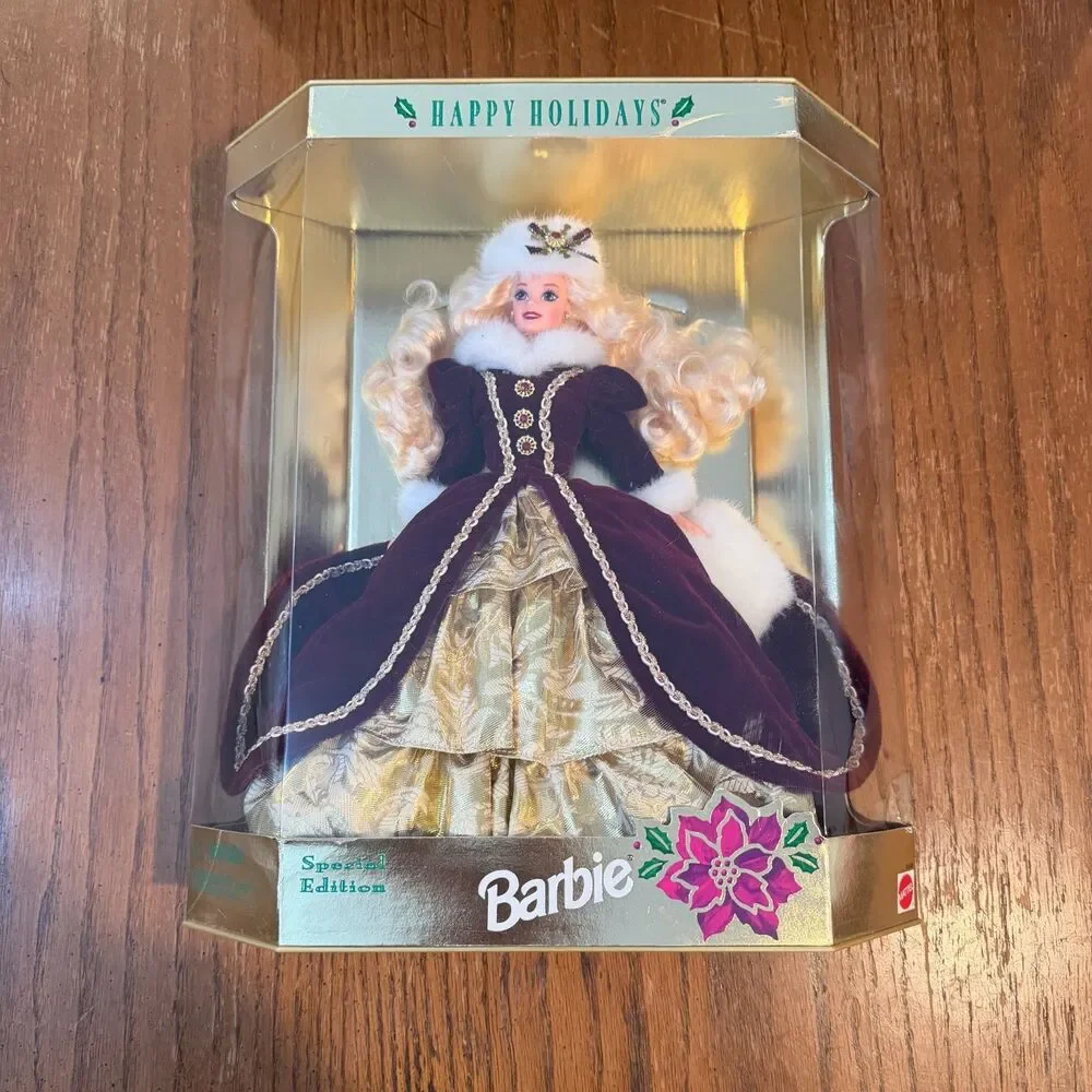 Happy Holidays Barbie 1996 Special Edition NRFB Burgundy Gold Christmas Doll
